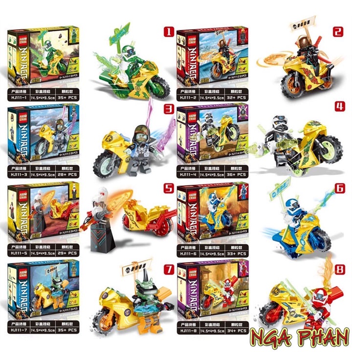 Combo 2 Digi Ninja Cưỡi Mô Tô Vàng Ninjago Đồ Chơi Xếp Hình Lắp Ráp HJ MOC DIY