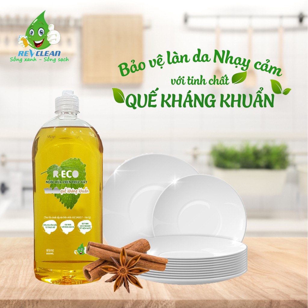 Nước rửa chén Hữu cơ từ tinh dầu thiên nhiên R-ECO– Sạch nhanh ,không nhớt, không lưu hương trên bát đĩa 800ml