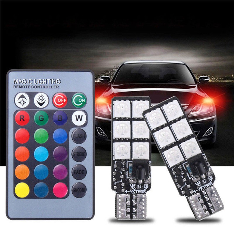 Set 2 Đèn Led T10 12Smd 5050 Rgb Gắn Hông Xe Ô Tô