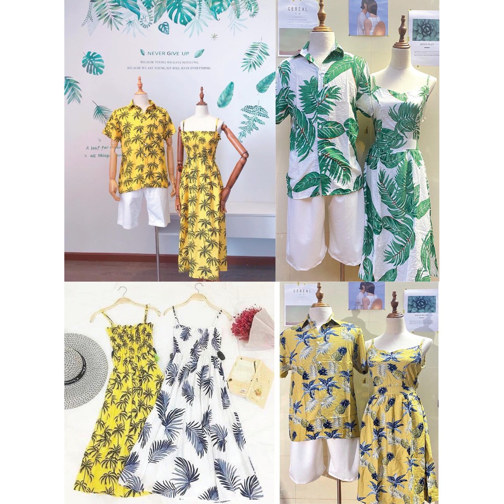 (giá sỉ) Váy đi biển , áo đôi, váy đi biển , áo sơ mi hoa quả hawai new