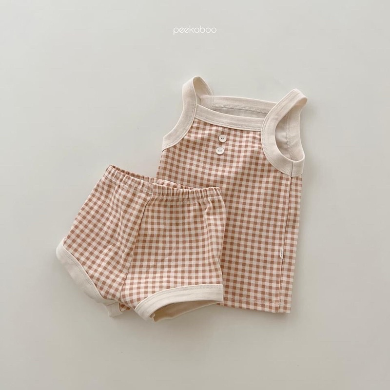 Bộ 2 dây kẻ caro Peekaboo Hàn Quốc
