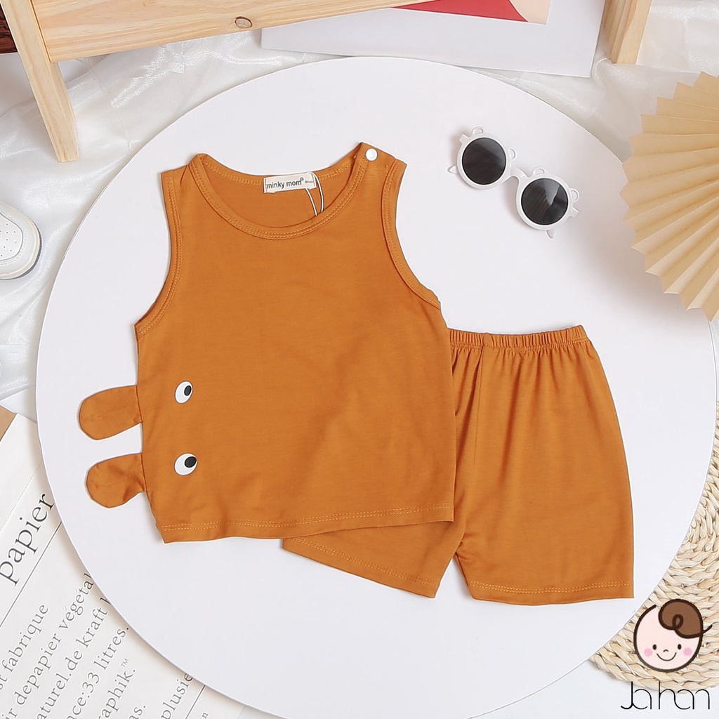 [SALE] Bộ Quần Áo Bé Gái, Bé Trai Vải Thun Lạnh Cúc Bấm Cài Vai Tai Thú 3D, Bộ Ba Lỗ Cho Bé Mặc Nhà MKM3LO2104
