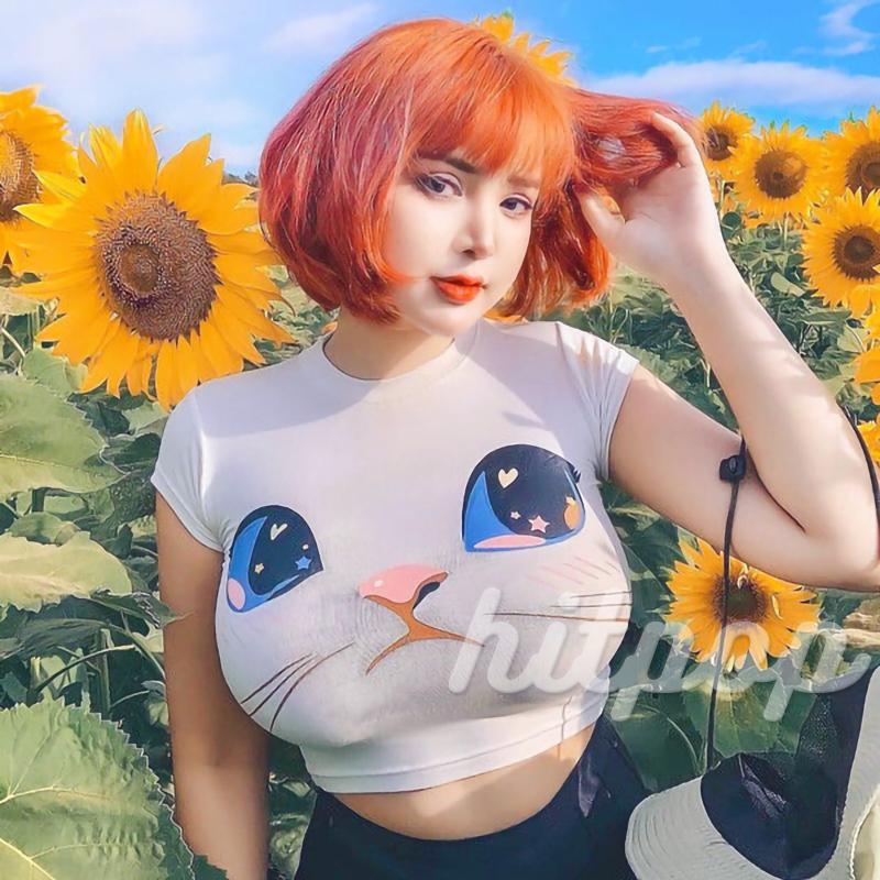 Áo Thun Tay Ngắn In Hình Mèo Đáng Yêu Cho Nữ | BigBuy360 - bigbuy360.vn