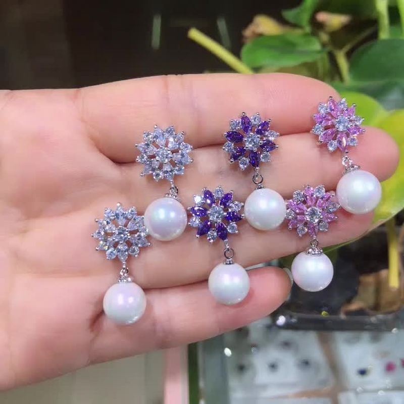 Khuyên Tai Hình Hoa Hướng Dương Đính Ngọc Trai Nhân Tạo Thời Trang