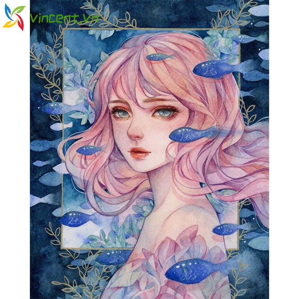 Toàn Bộ Tranh Thêu Chữ Thập DIY 11CT Hình Cô Gái Xinh Xắn