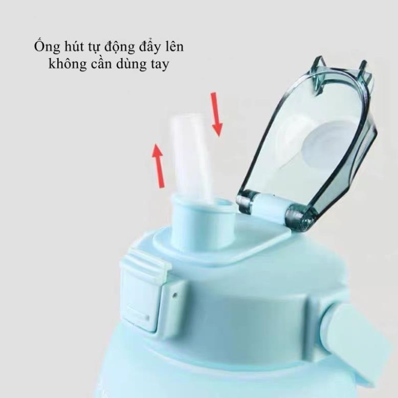 Bình nước chia vạch 1,3 lít chia vạch báo giờ uống, có ống hút ( tuyển khách sỉ)