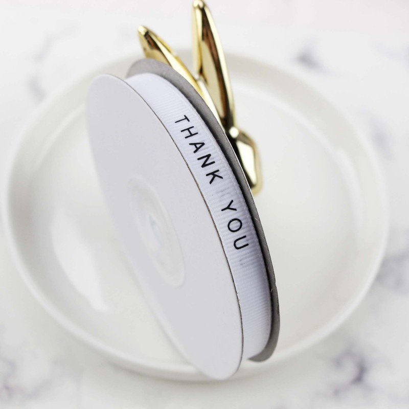 Cuộn Dây Ruy Băng Màu Trắng Đen 25 Yard In Chữ Thank You Trang Trí Quà Tặng