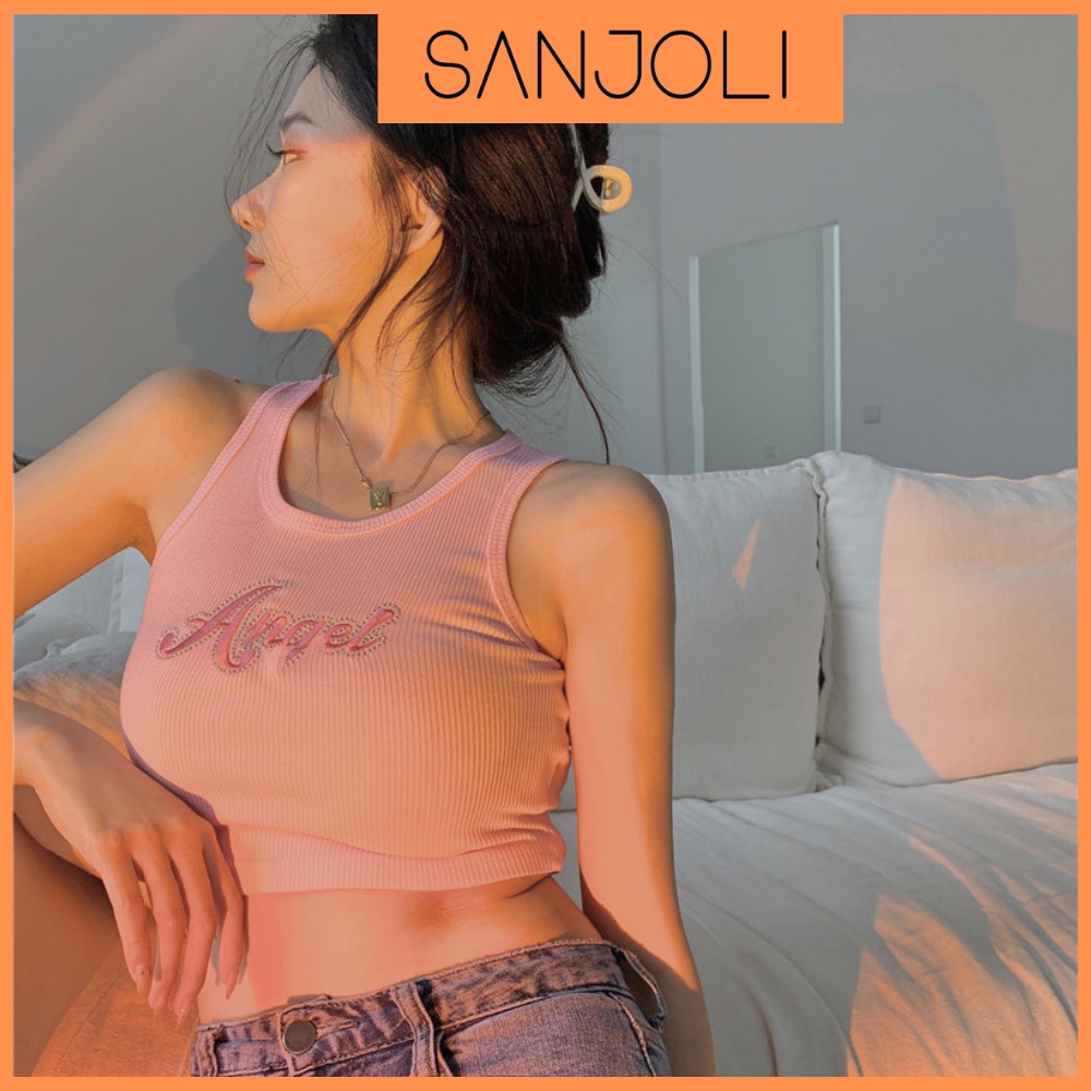 Áo Croptop Nữ SANJOLI Áo Croptop Ôm Ba Lỗ Kiểu Họa Tiết Trơn Basic Chữ Angel Phong Cách Hàn Quốc Ulzzang Năng Động AO063 | BigBuy360 - bigbuy360.vn