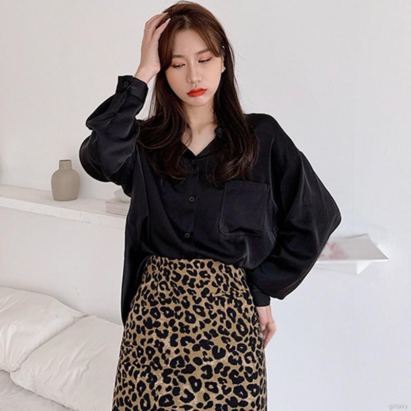 Áo Sơ Mi Nữ Tay Dài Dáng Rộng Màu Trơn Phong Cách Hàn Quốc