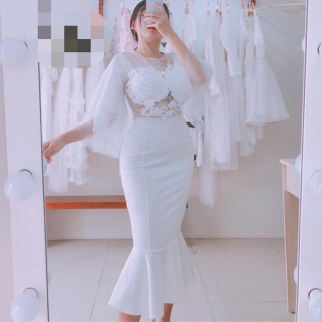 Đầm dự tiệc đuôi cá tay loe sang trọng ẢNH THẬT