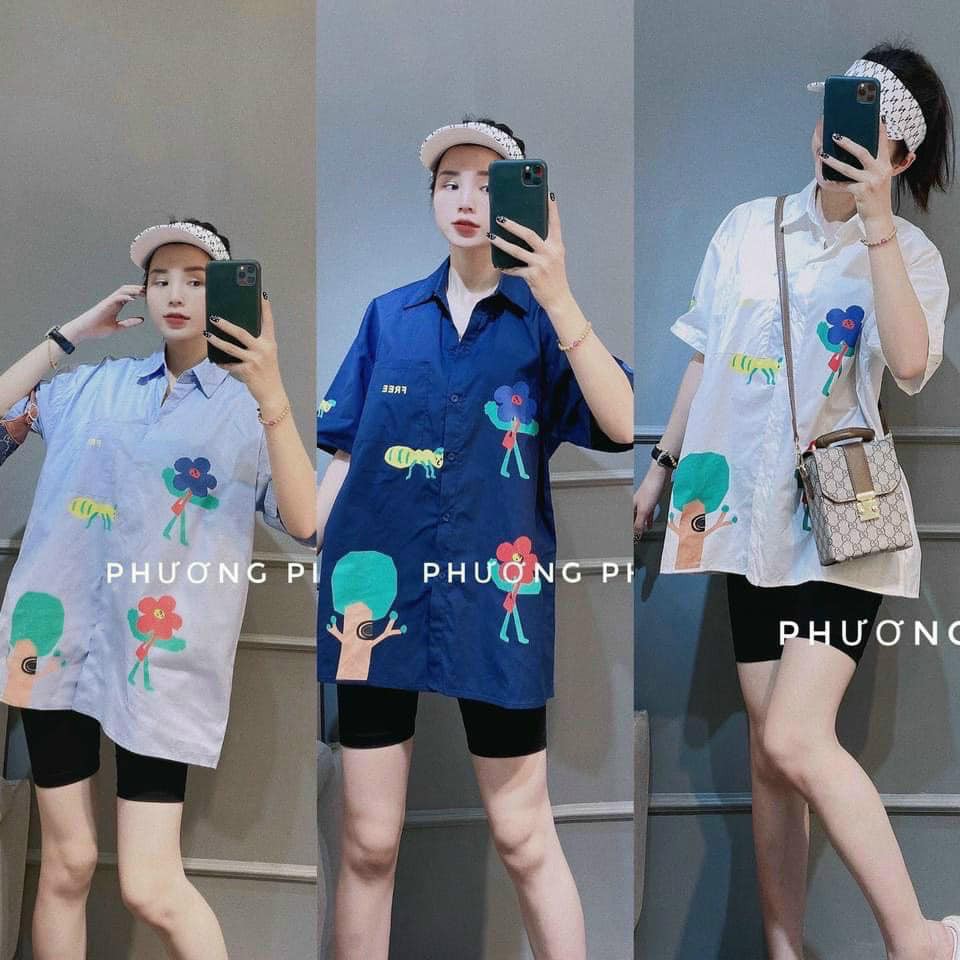 Áo sơ mi họa tiết hoa lá xinh xắn (kèm ảnh thật,video)