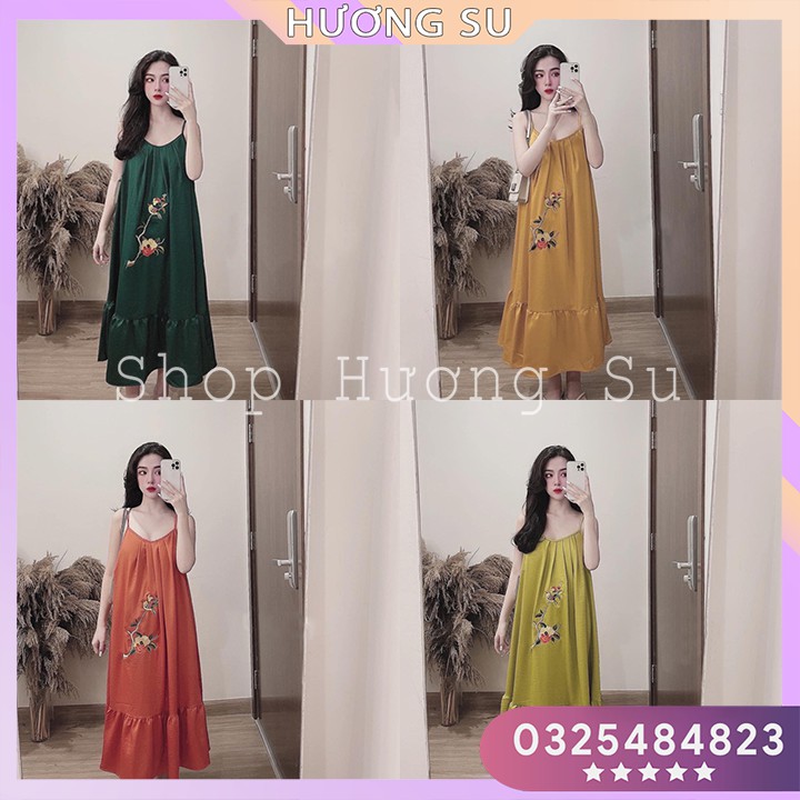 Váy đũi 2 dây nhiều màu thêu hoạ tiết dáng suông Hương Su-(PVN2102)