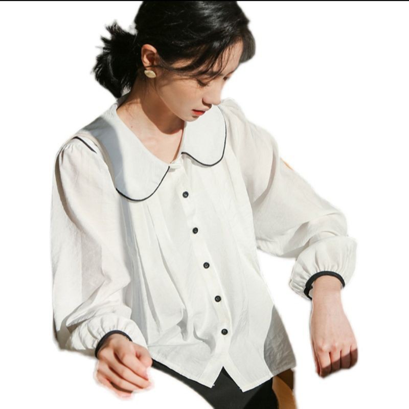 áo sơ mi cổ sen viền đen vintage ảnh thật
