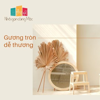 Gương tròn trang điểm - gương để bàn- viền gỗ màu tự nhiên