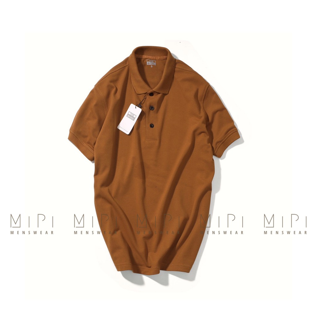 Áo Polo trơn màu Nâu bò vải CVC 65 cotton co giãn 4 chiều - không bai nhão