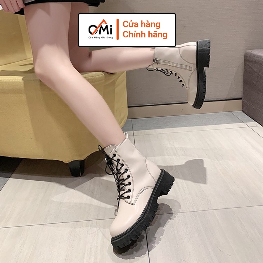 Giày bốt nữ cao cấp loại 1, giày boot nữ thời trang OMI đế cao 3-5cm có khóa cài ở bên chất liệu da min đế cao su mềm | BigBuy360 - bigbuy360.vn