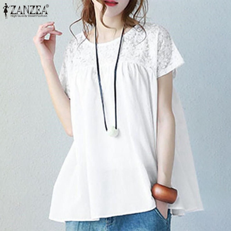 Áo thun Zanzea tay ngắn phối ren thời trang tùy chọn màu sắc dành cho nữ
