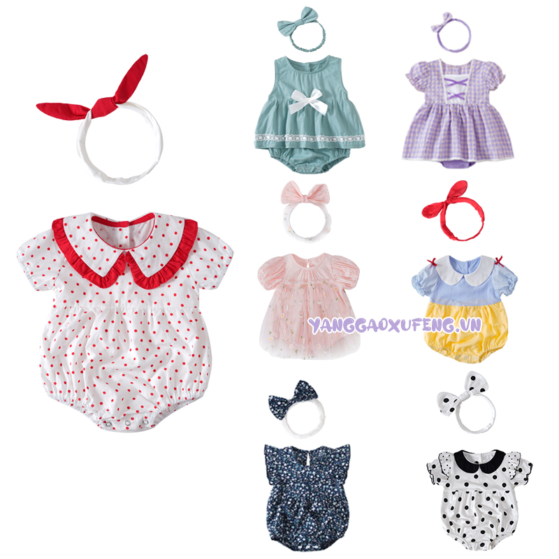 Set Áo Liền Quần + Băng Đô Nhiều Thiết Kế Tùy Chọn Cho Bé Gái