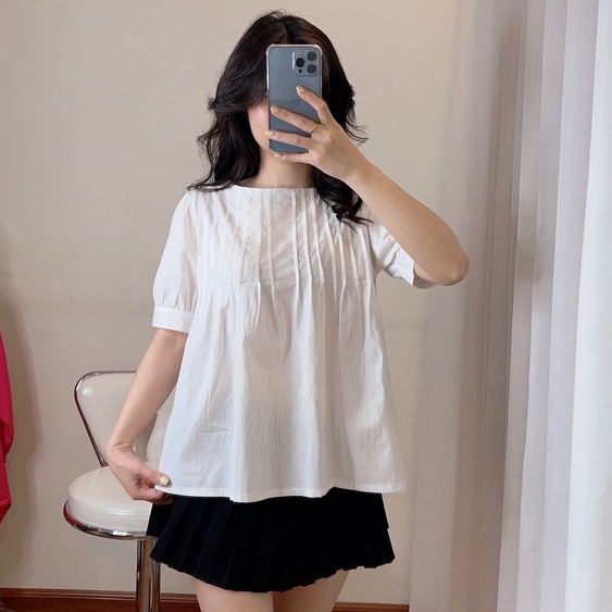 Áo baby doll tiểu thư cộc tay ly ngực khuy sau phong cách HQ