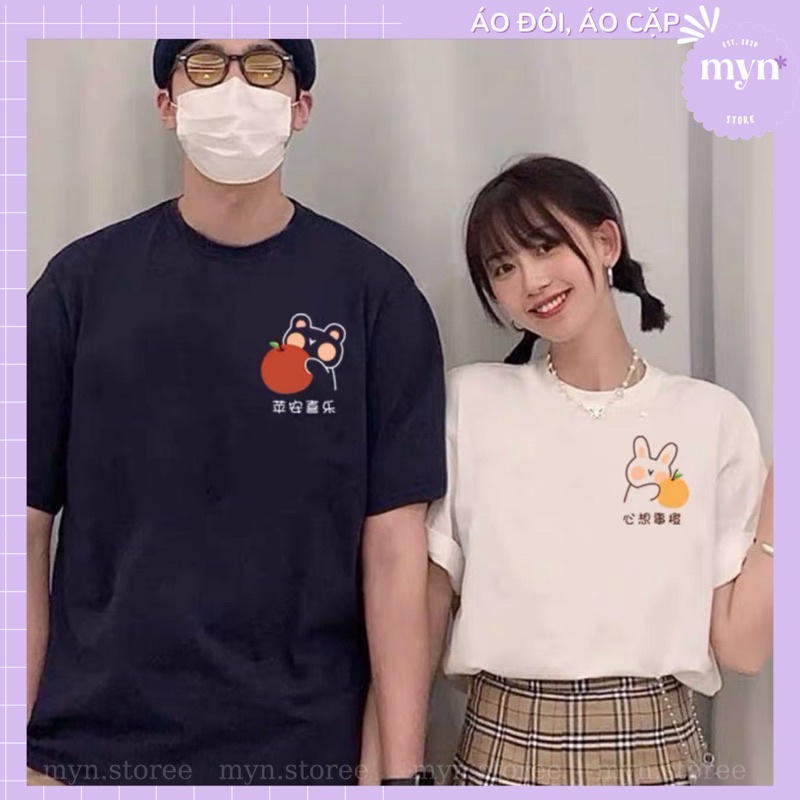 Áo thun cặp đôi nam nữ form rộng tay lỡ unisex, áo cặp bạn thân vải cotton mẫu Thỏ - Gấu dễ thương