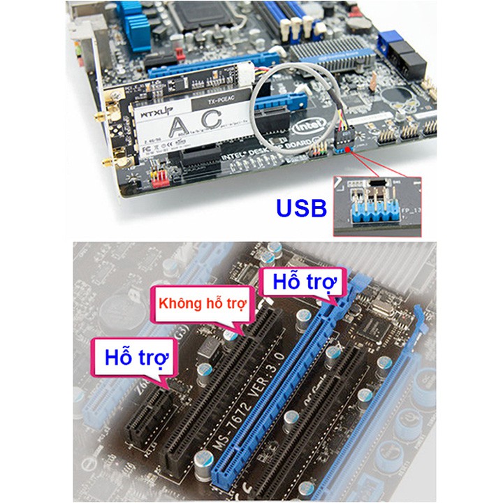 Card wifi tích hợp bluetooth PCI-E cho máy tính bàn Wtxup 7260AC 867Mbps