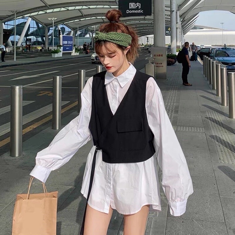 Áo Gile Nam nữ Unisex LOUIS màu ĐEN/NÂU  Áo Gile Croptop Nữ Thiết Kế Basic Chất Kaki Tây Mịn