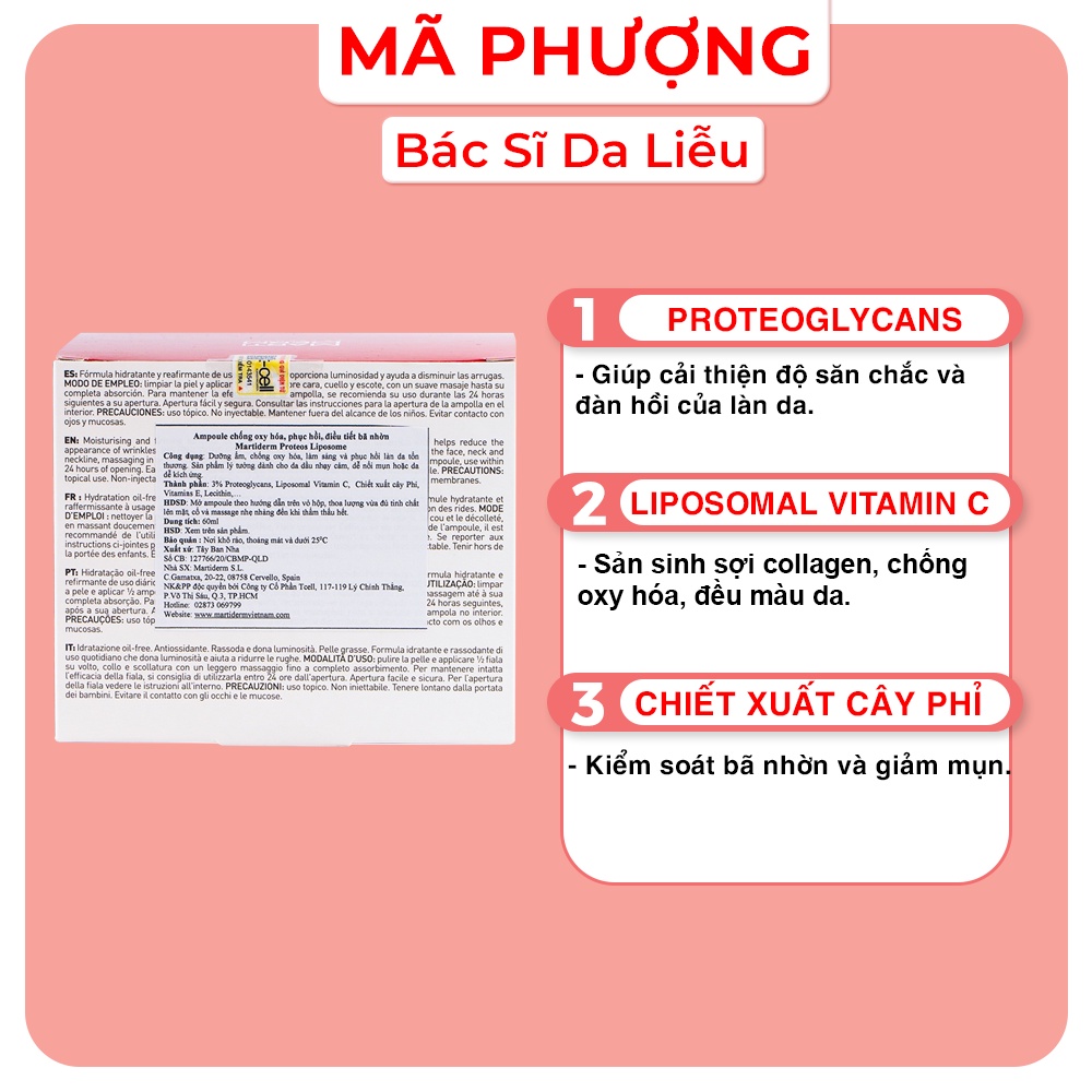[CHÍNH HÃNG] Tinh chất chống lão hóa, phục hồi và kiểm soát bã nhờn Martiderm The Originals Proteos Liposome ( Vỉ )
