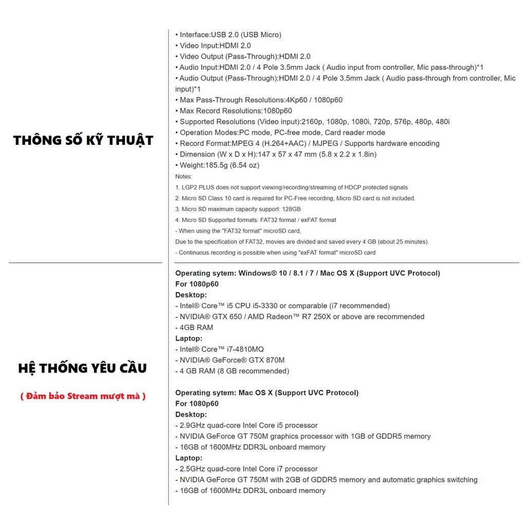 Thiết bị ghi hình live Stream HDMI Avermedia GC513 hỗ trợ độ phân giải 4K 60FPS