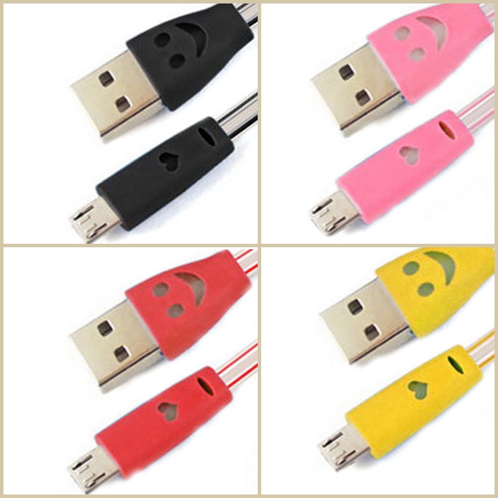 1M dây cáp sạc mặt cười có đèn LED phát quang cổng Micro USB cho điện thoại Android