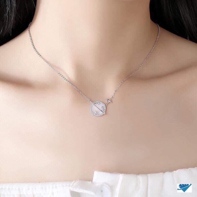 DÂY CHUYỀN BẠC MẶT ĐÁ TRÒN SAO CHO NỮ NHỎ XINH