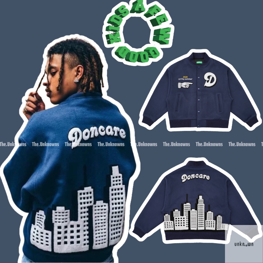 [Mirror Quality] - Áo Varsity Jacket DONCARE CITY VIEW COLLAGE JACKET JACKET - Navy,Áo khoác bomber DONCARE Varsity