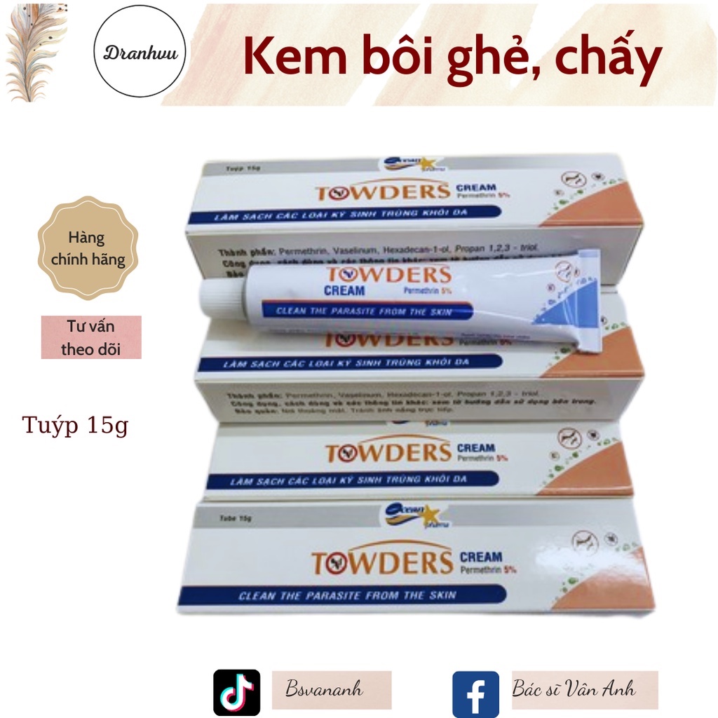 Kem bôi chấy rận, ghẻ Towders cream 15g