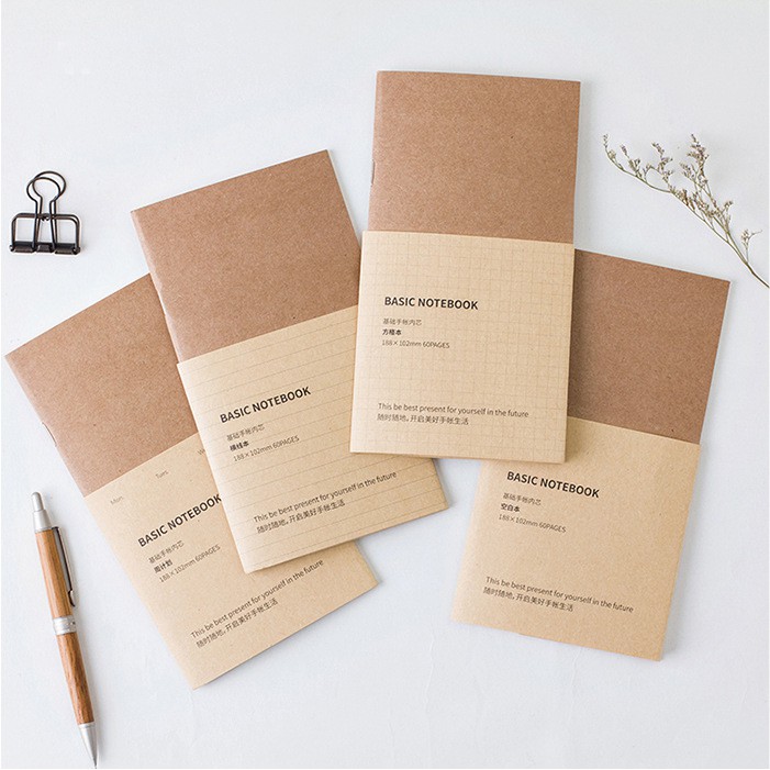 Sổ Tay Slim Notebook Ruột Refill Travel Journal Notebook Bìa Giấy Kraft