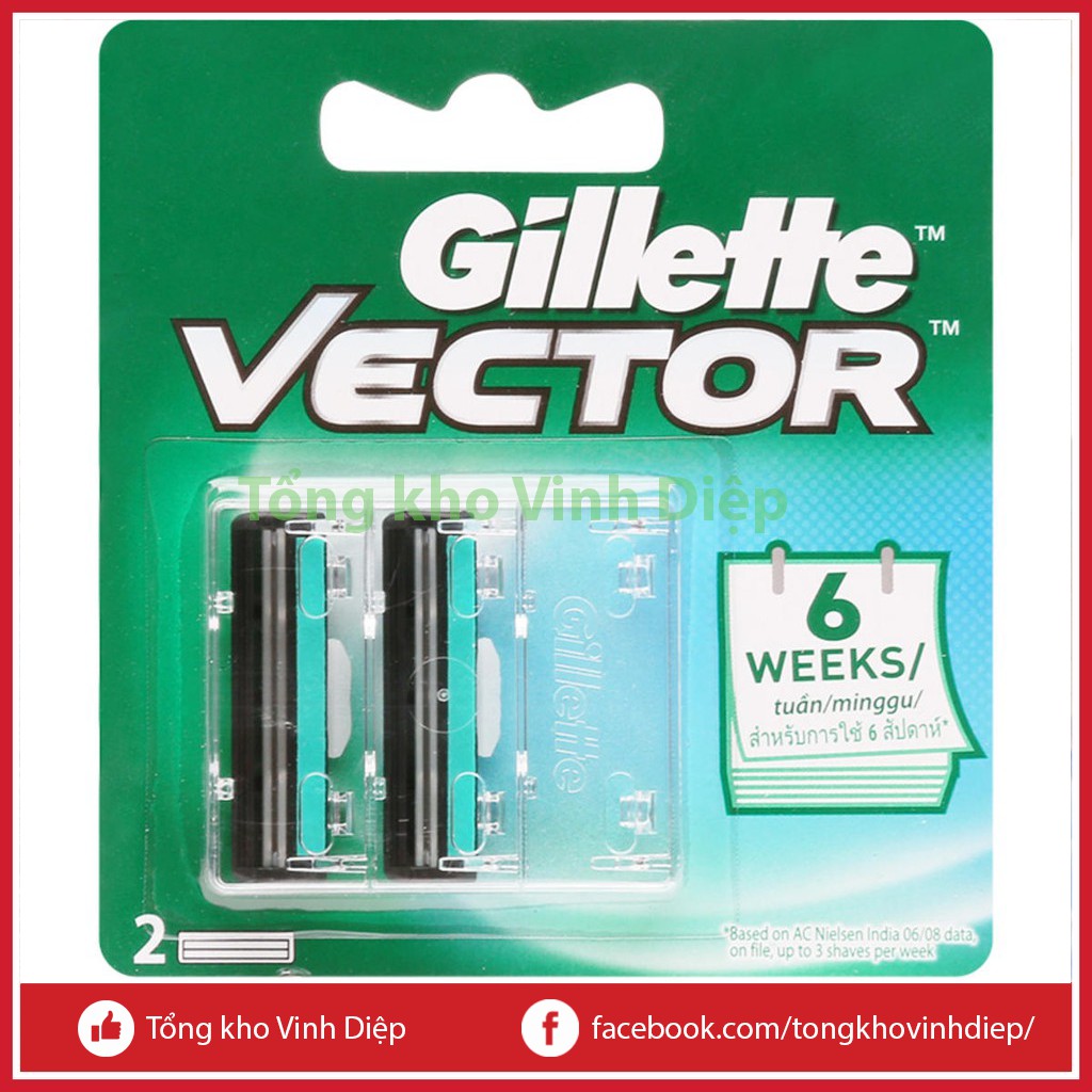 01 vỉ 2 lưỡi dao cạo râu lưỡi kép Gillette Vector xanh lá