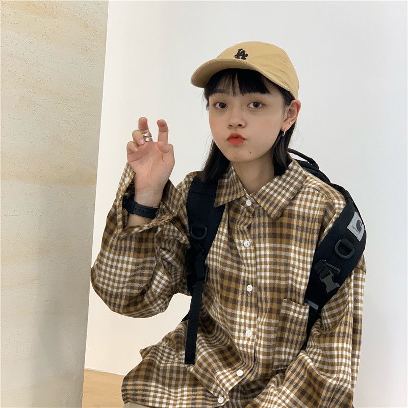 Áo sơ mi nữ kẻ sọc caro hàng Quảng Châu tay dài form rộng kiểu đẹp ANDOSA SM20