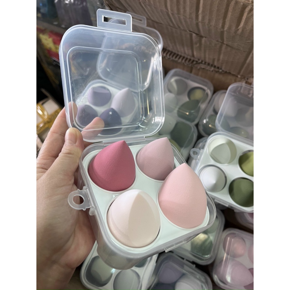 Hộp 4 miếng bông trang điểm hình giọt nước, bông tán phấn siêu đáng yêu, cute