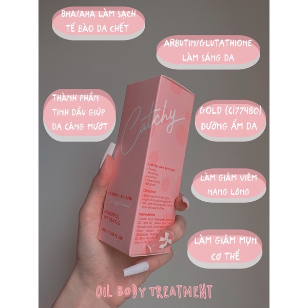 Lọ 10ml Dầu Dưỡng Cơ Thể Làm Sáng Da, Tẩy Tế Bào Chết Catchy Dermalogy 4%BHA +2%AHA Oil Body Treatment