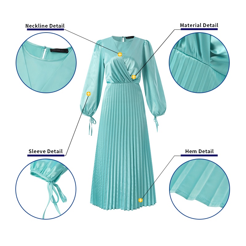 Zanzea Đầm Chữ A Tay Phồng Xếp Ly Thắt Dây Ruy Băng Kiểu Châu Âu Thanh Lịch Cho Nữ