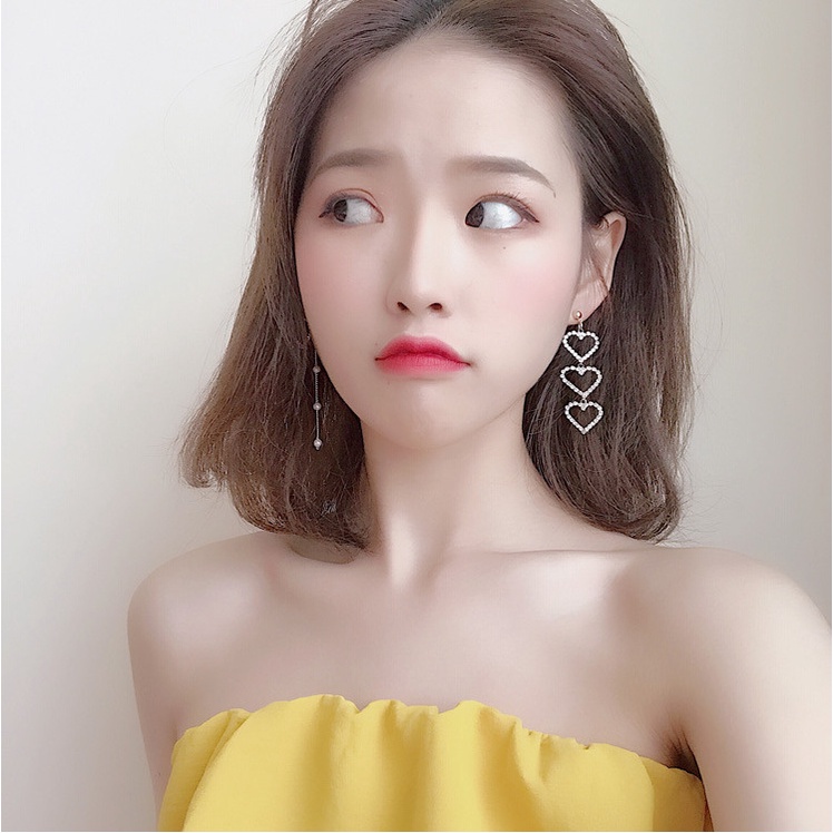 Khuyên Tai Hình Trái Tim Đính Đá Pha Lê Và Ngọc Trai Nhân Tạo Phong Cách Hàn Quốc Mới