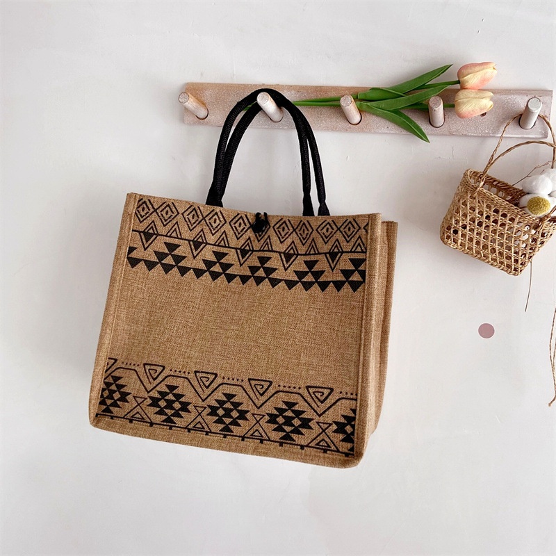 Túi Xách Tay Bằng Vải Lanh In Họa Tiết Thời Trang Dành Cho Nữ