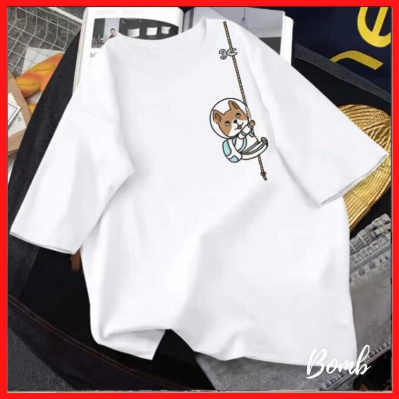 Áo thun form rộng tay lỡ in hình gấu nhỏ leo cây siêu đáng yêu, áo phông dáng rộng siêu hot hit giá rẻ !