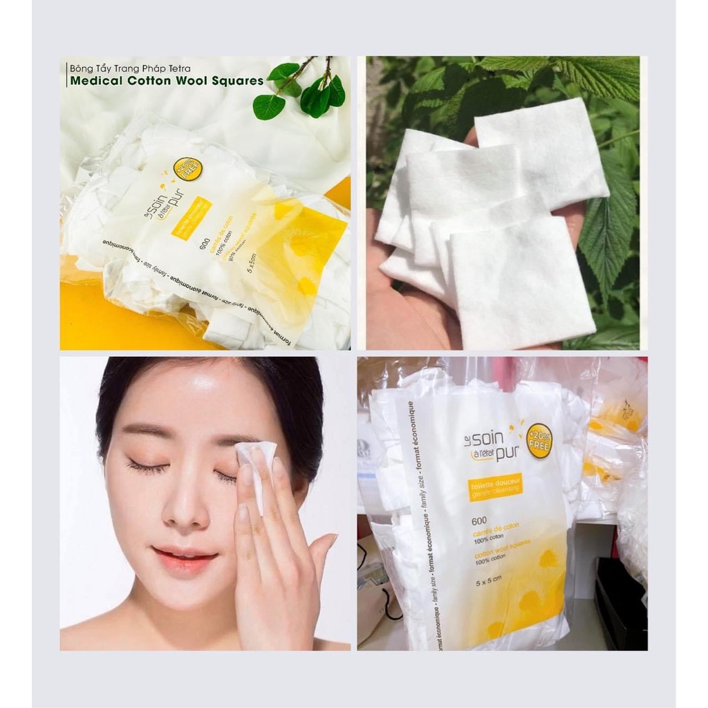 Có sẵn] Bông Tẩy Trang Soin pur Tetra 600 miếng Nội Địa Pháp