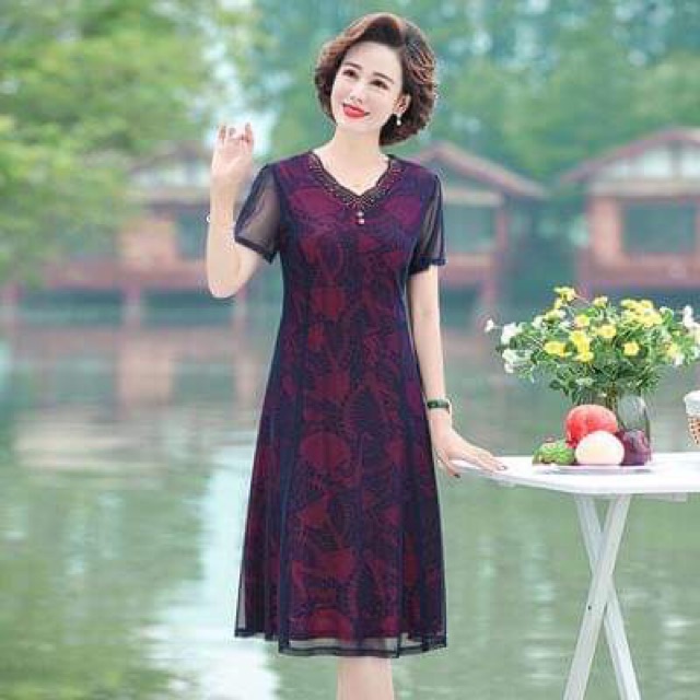 Đầm voan nữ trung niên cao cấp kiểu dáng sang trọng NP1091