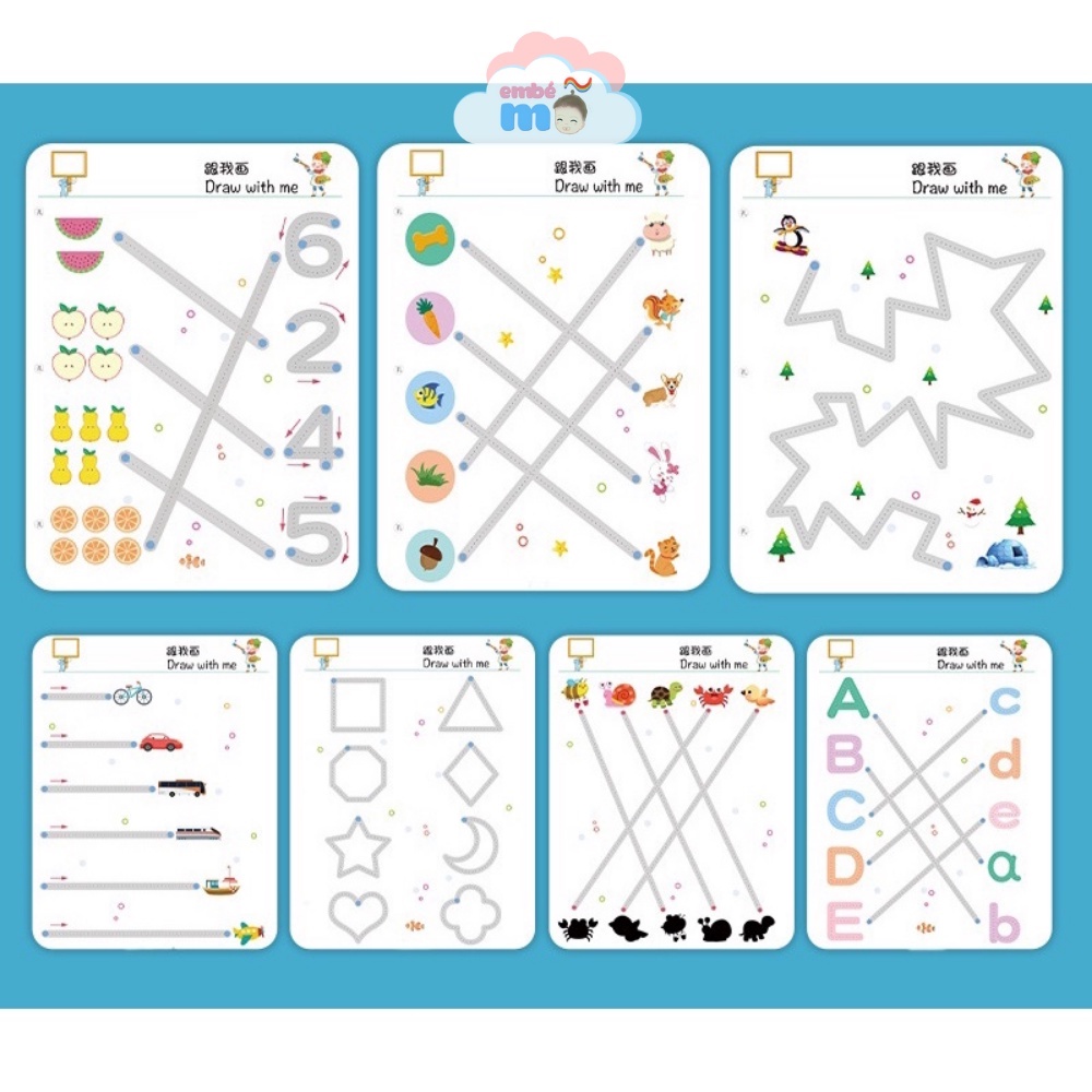 Sách Tập Viết Tô Vẽ Xóa Được Stroke Line Dot To Dot Stage 1 Phát Triển Tư Duy Cho Bé - Embé Mỡ