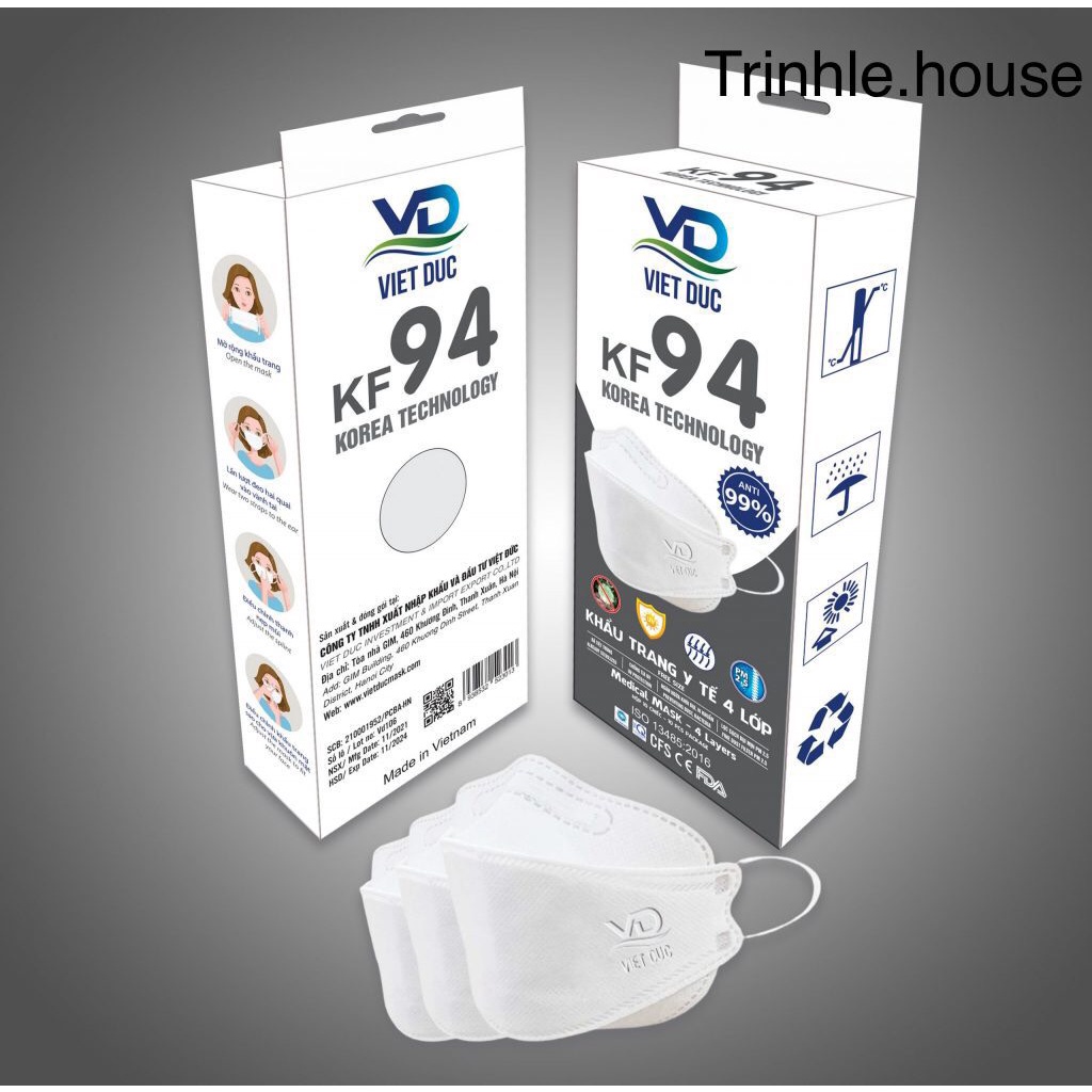 Thùng 300 cái khẩu trang KF94 Việt đức kháng khuẩn công nghệ Hàn QUốc- hàng chính hãng- Tân Bình