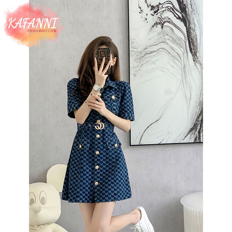 French style small fragrance denim dress 2022 summer new style western style patchwork slim fitting skirt