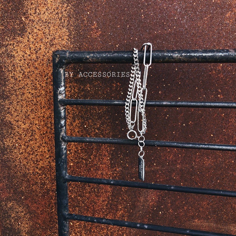 Lắc tay titan kép xích vát chữ chữ nhật rỗng lớn phối tag không gỉ