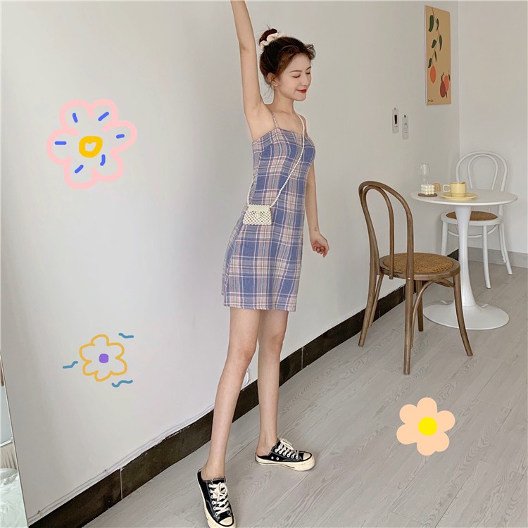 FLASH⚡SALE 15h-18h Đầm Hai Dây Kẻ Ô Caro Ulzzang Ngọt Ngào Xinh Xắn Vải Thun Mềm Êm Thoáng Mát - MSP D05H