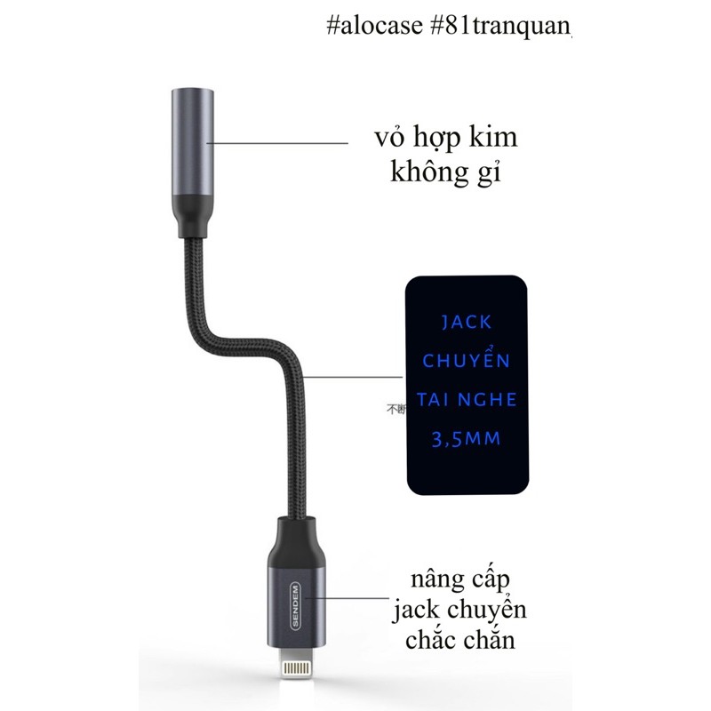 đầu chuyển tai nghe Sendem lightning to jack 3,5mm