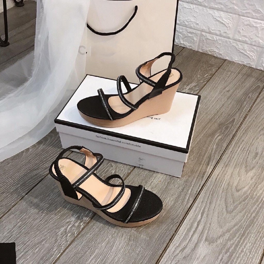 Giày nữ sandal đế xuồng 9p 3 dây mảnh In Chữ siêu đẹp